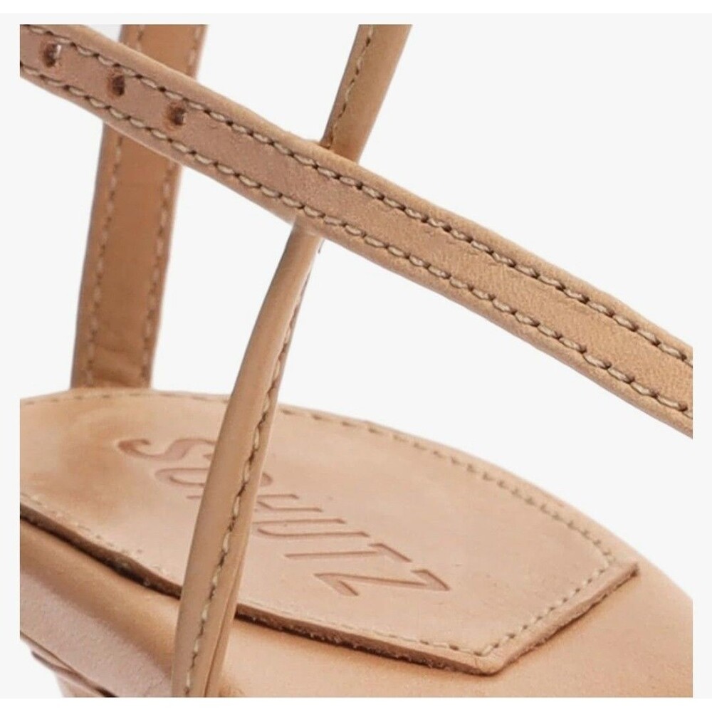 New SCHUTZ Beige Vikki Lace Up Square Thong Toe Stiletto Sandals Brazil US 9.5B - Picture 5 of 9